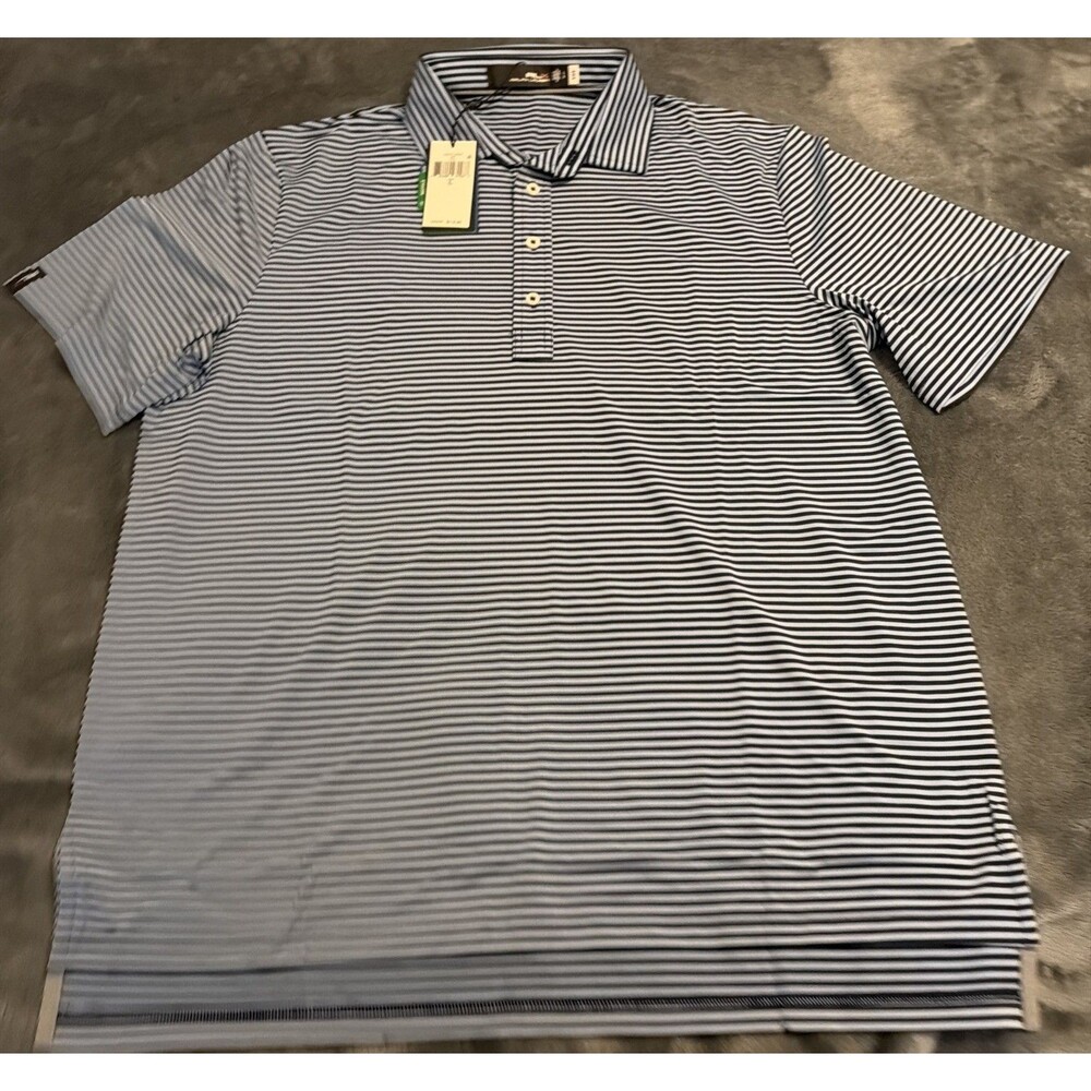 large rlx Ralph Lauren Men's Classic Fit Blue/BLUE Stripe Performance Polo Shirt